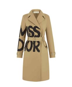 Dior Trench Coat Gabardine With Miss Dior Graffiti Motif Beige
