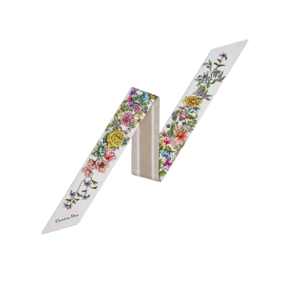 Dior D Floral Mitzah Scarf White Silk Multicolor 105Cm