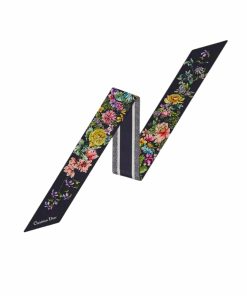 Dior D Floral Mitzah Scarf Blue Silk Multicolor 105Cm