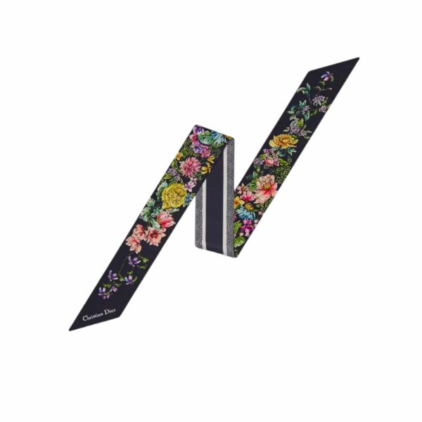 Dior D Floral Mitzah Scarf Blue Silk Multicolor 105Cm