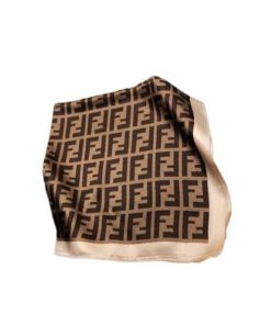 Fendi Ff Motif Silk Square Scarf Brown Beige