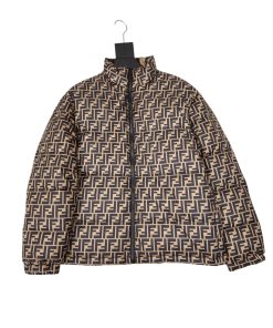 Fendi Two Way Down Ff Canvas Down Jacket Brown