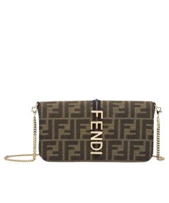 Fendi Fendigraphy Ff Fabric Wallet On Chain Brown 21Cm 8Bs076 Ad23