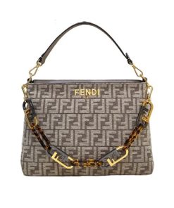 Fendi Olock Zip Dove Grey Tapestry Fabric Bag 8Br805Alfvf1Iqu