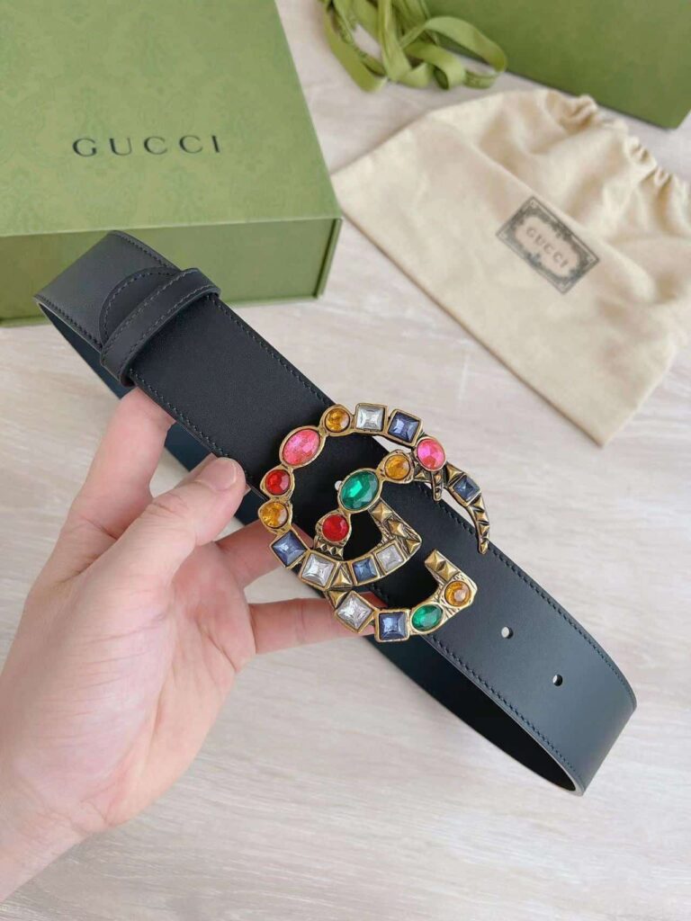 Gucci Leather Belt With Crystal Double G Buckle 513183 Ap0It 1093 - Image 3