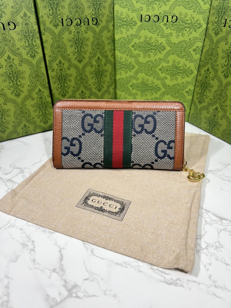 Gucci Ophidia Long Wallet Brown And Navy Blue 19.5Cm - Image 9