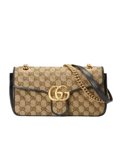 Gucci Gg Marmont Shoulder Bag Beige Black 26Cm 443497 Hvkeg 9772