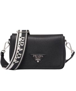 Prada Flou Shoulder Bag Black Leather 23Cm