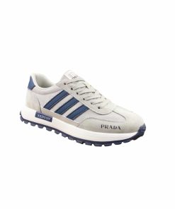 Prada Men?S Sneakers Suede With Stripe Blue