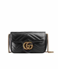 Gucci Gg Marmont Leather Super Mini Bag Black 17Cm 476433 Dtdct 1000