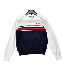 Gucci Wool Sweatshirt Line White And Dark Blue