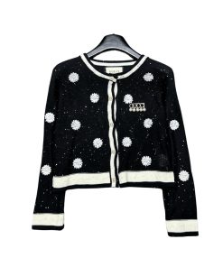 Gucci Knit Wool Cardigan With Flowers Embroidery Black