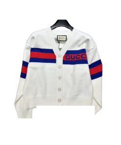 Gucci Knit Wool Cardiganv Neck Cardigan With Line White