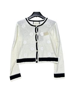 Gucci Knit Wool Cardigan With Flowers Embroidery White