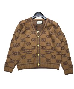 Gucci Wool Boucl? Gg Jacquard Cardigan Brown