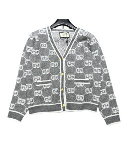 Gucci Wool Boucl? Gg Jacquard Cardigan Grey