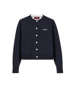 Gucci Wool Jacquard Cardigan Intarsia Navy 789673 Xkd3P 4012