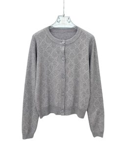 Gucci Wool Cardigan With Crystal Embroidery Grey