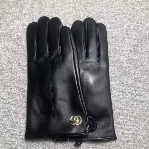 Gucci Gg Logo Leather Gloves In Black - Image 2