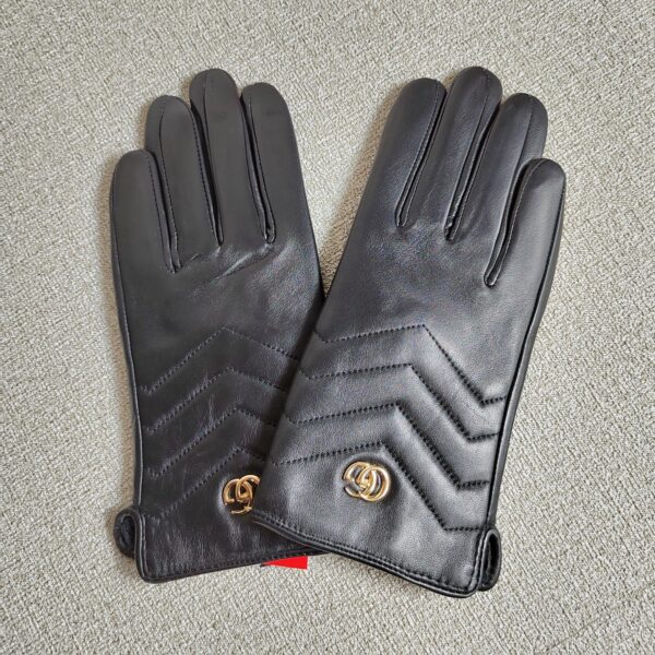 Gucci Leather Gg Marmont Gloves Black - Image 2