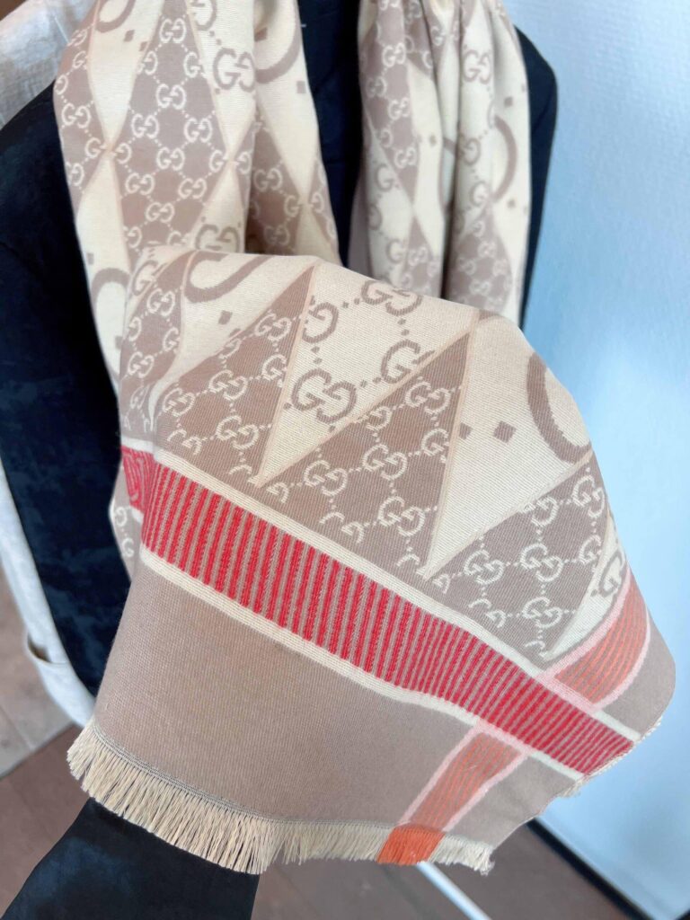 Gucci Gg Patchwork Backgammon Print Scarf Pink - Image 6