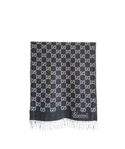 Gucci Gg Jacquard Wool Scarf Black And White