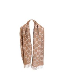 Gucci Gg Jacquard Wool Scarf Beige