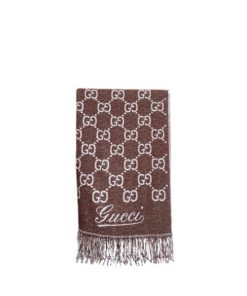 Gucci Gg Jacquard Wool Scarf Brown