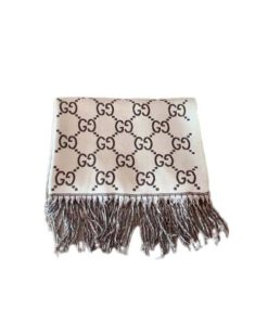 Gucci Gg Jacquard Scarf Wihte And Brown