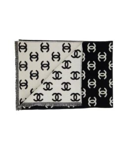 Chanel Cc Logo Camellia Scarf White Black