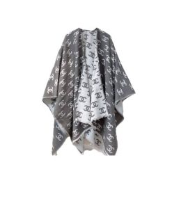 Chanel Cc Logo Camellia Scarf Grey