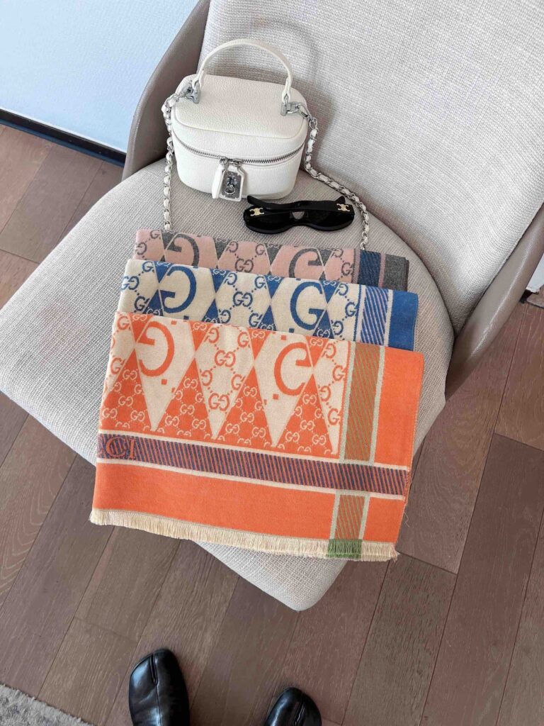 Gucci Gg Patchwork Backgammon Print Scarf Orange - Image 4