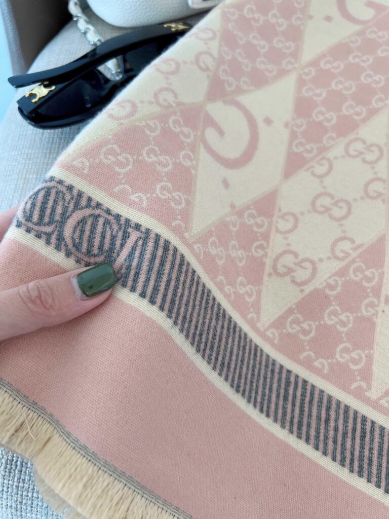 Gucci Gg Patchwork Backgammon Print Scarf Pink - Image 3