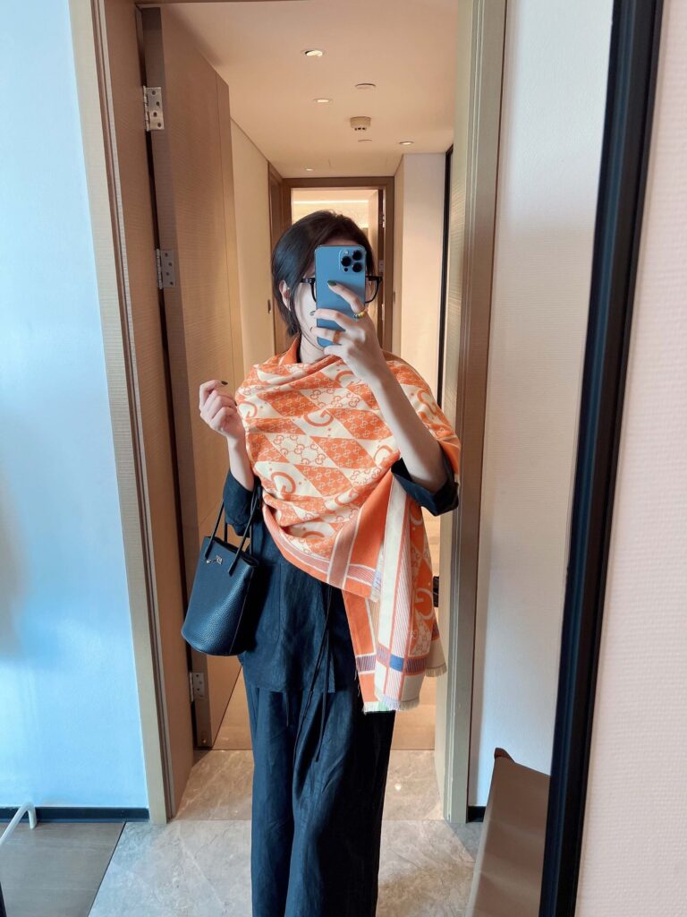 Gucci Gg Patchwork Backgammon Print Scarf Orange - Image 3