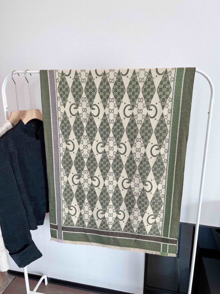 Gucci Gg Patchwork Backgammon Print Scarf Green - Image 6