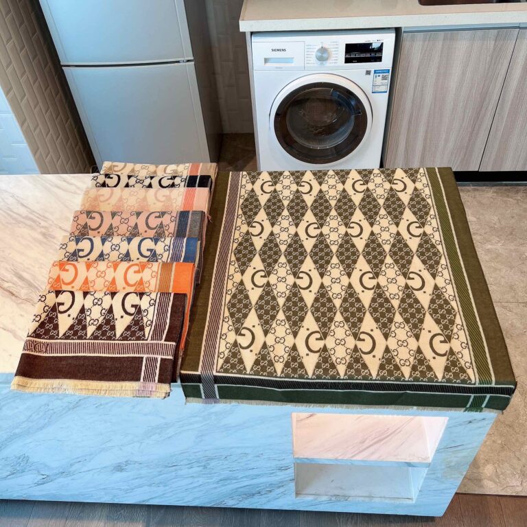 Gucci Gg Patchwork Backgammon Print Scarf Brown - Image 5