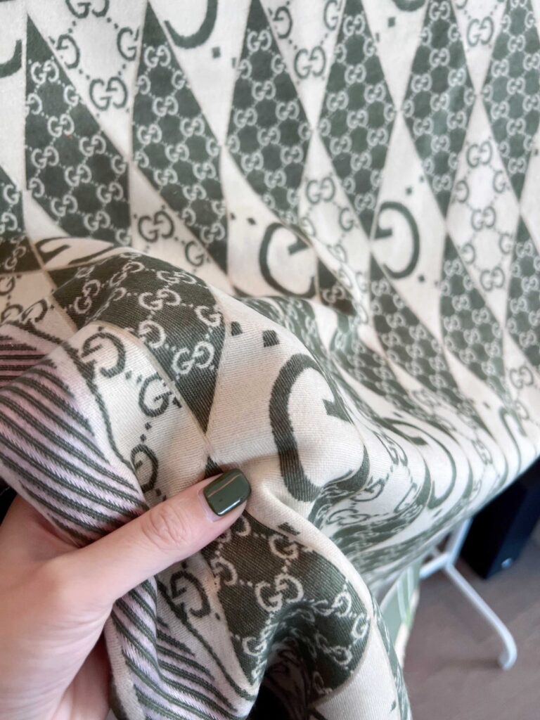 Gucci Gg Patchwork Backgammon Print Scarf Green - Image 4