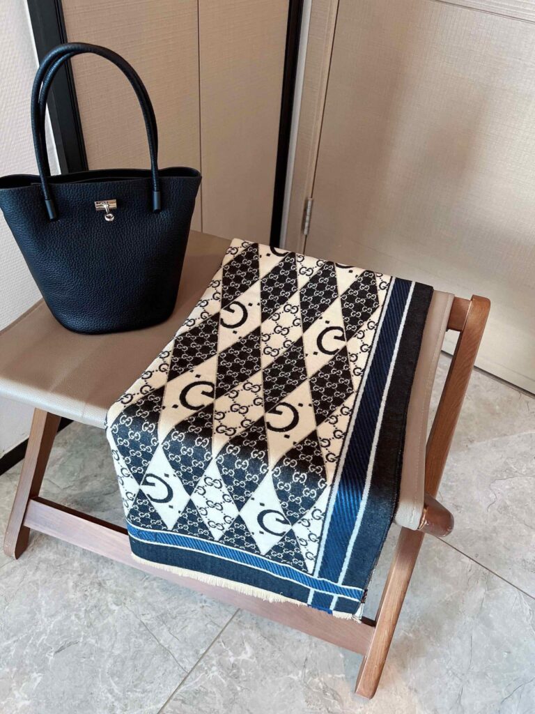 Gucci Gg Patchwork Backgammon Print Scarf Blue - Image 2