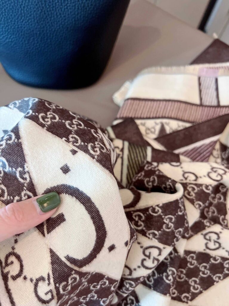 Gucci Gg Patchwork Backgammon Print Scarf Brown - Image 3