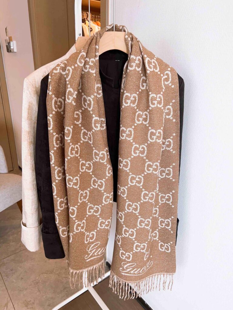 Gucci Gg Jacquard Wool Scarf Beige - Image 4