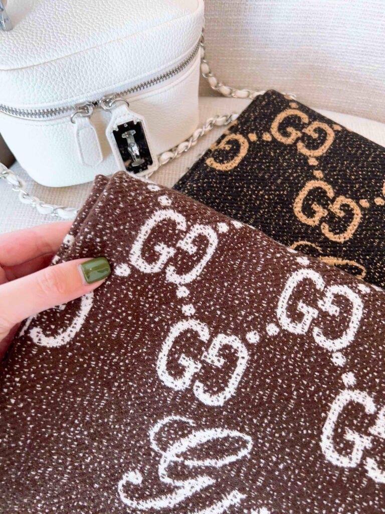 Gucci Gg Jacquard Wool Scarf Brown - Image 6