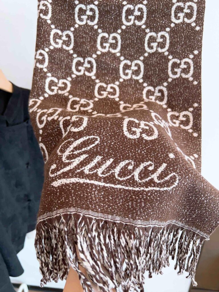 Gucci Gg Jacquard Wool Scarf Brown - Image 5