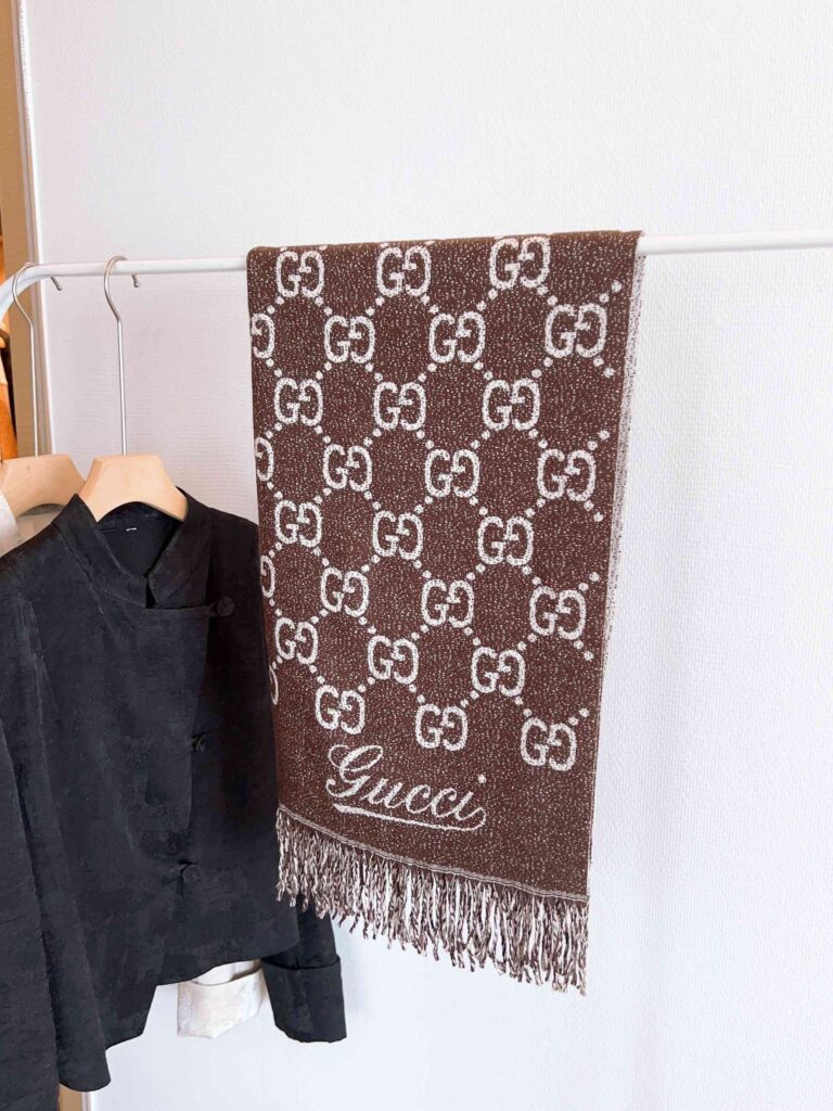 Gucci Gg Jacquard Wool Scarf Brown - Image 4