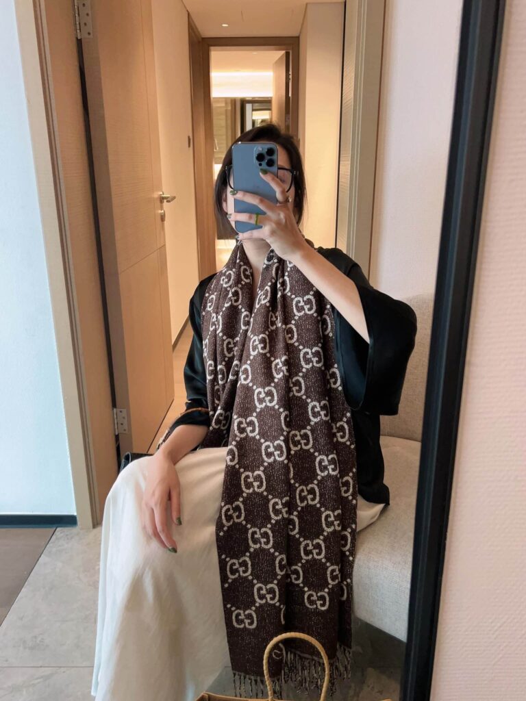 Gucci Gg Jacquard Wool Scarf Brown - Image 2