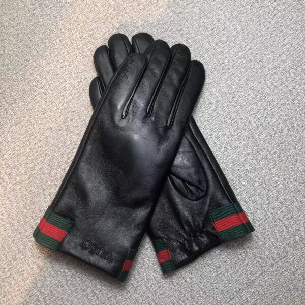 Gucci Leather Gloves Signature Color Stripes In Black - Image 2