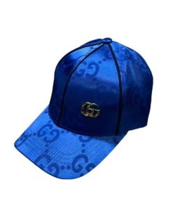 Gucci Gg Monogram Gold Logo Baseball Cap Blue