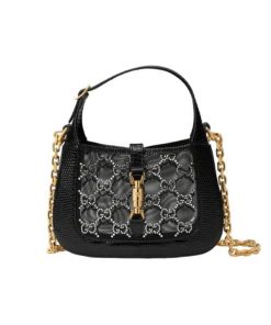 Gucci Jackie 1961 Mini Crystal Gg Lizard Bag Black 19Cm 677027 F13Hg 1083