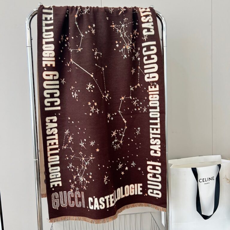 Gucci Cashmere Star Jacquard Scarf Brown - Image 2