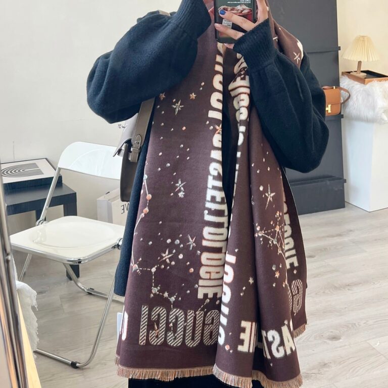 Gucci Cashmere Star Jacquard Scarf Brown - Image 3