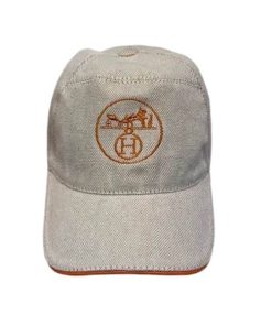 Hermes Logo Canvas Cap Beige Orange